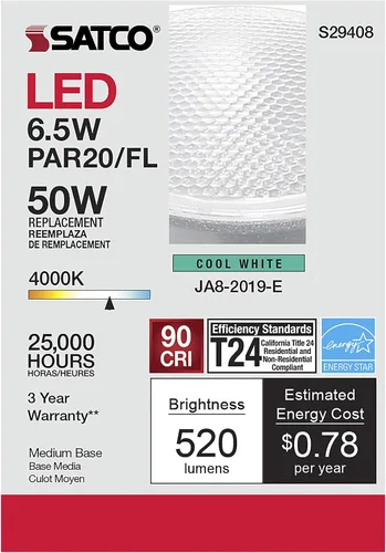 Vista 7 de Satco S29408 6.5 vatios; LED PAR20; 4000 K; paquete de 24 cumple con California