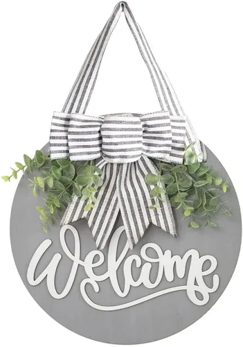 Vista 8 de Cartel de Bienvenida para Puerta Delantera con Decoración de Corona para Todas las Estaciones Decoración de Porche Delantero Colgante Regalo