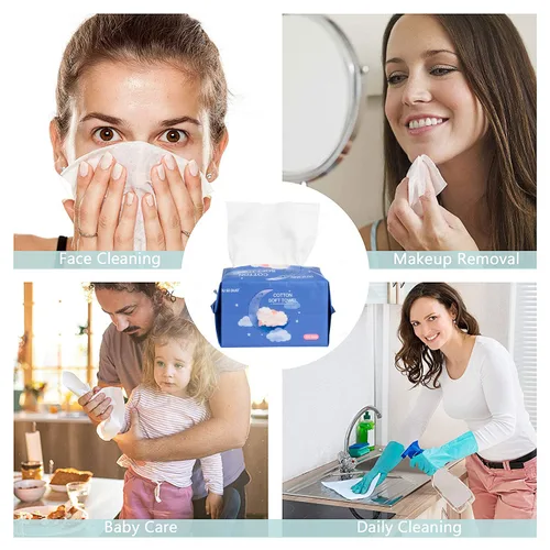 Vista 8 de Toallitas secas para bebé, hechas de 100% algodón, sin químicos, sin perfume, algodón ultra absorbente, pañuelos de uso húmedo y seco