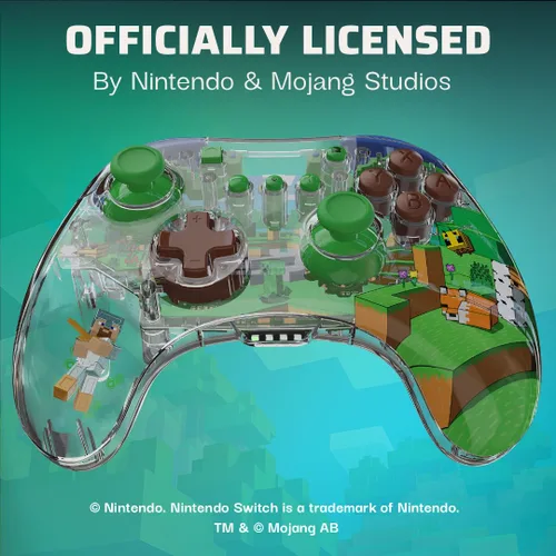 Vista 5 de PDP REALMz Wireless Nintendo Switch Pro Controller, Customizable LED, 40 Hour Rechargeable Battery Power,Officially Licensed by Nintendo Minecraft