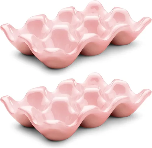 Vista 20 de Flexzion Bandeja de Cerámica para 12 Huevos - Portahuevos de Porcelana para Docena Completa Contenedor Organizador de Almacenamiento Soporte