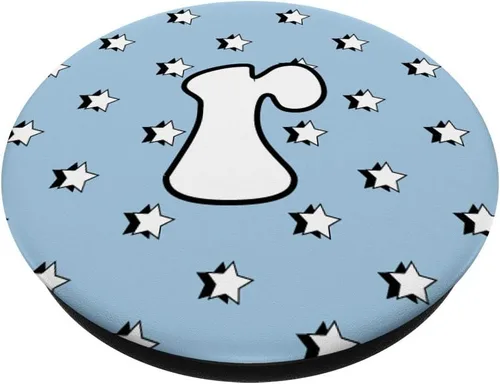 Vista 2 de Agarre y soporte para teléfonos y tabletas, diseño de estrellas y letra R, color azul pastel