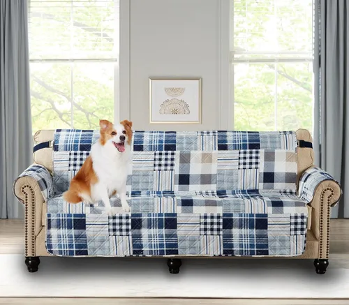 Vista 11 de Brilliant Sunshine Blue Plaids & Stripes - Funda para sillón de sofá, asiento de 23 pulgadas Patchwork Design, Non Slip Sofa Cover, Quilted