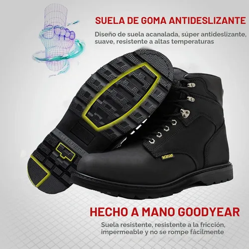 Vista 4 de Botas de trabajo para hombre, impermeables, cómodas, antifatiga, puntera suave, antideslizantes, botas de trabajo de seguridad para construcción