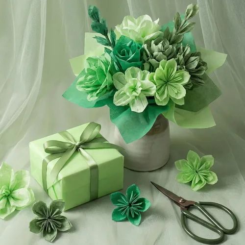 Vista 6 de woric 120 hojas de papel de seda verde para bolsas de regalo, papel de seda multicolor grueso de 17 GSM, a granel para envolver regalos, graduación