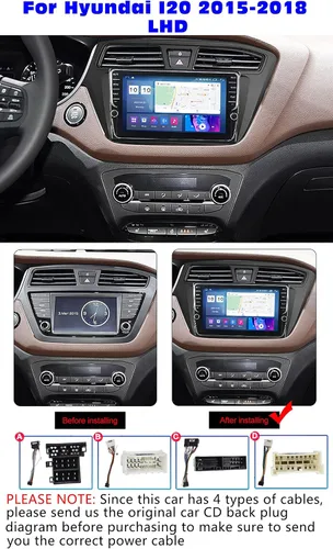 Vista 2 de Android 11 Car Stereo Radio Car-Play para Hyundai I20 2015-2018 LHD 2011 Reproductor Multimedia Soporte Navegación GPS BT FM 4G WiFi Volante Control
