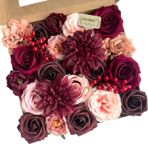 Vista 44 de FACINOC Juego de ramos de flores artificiales de rosas artificiales para bricolaje, decoración de despedida de soltera, arreglos florales falsos