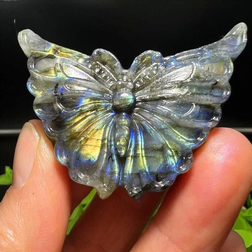 Vista 4 de TEAMWILL 2" natural labradorita tallada mariposa cráneo cuarzo cristal curativo Reiki