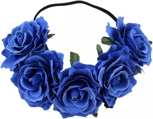 Vista 15 de Diadema de corona floral rosa guirnalda de flores para festival de boda Negro