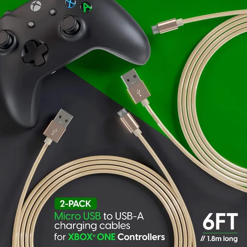 Vista 2 de TalkWorks 14093 - Cable de carga compatible con controladores de juegos Xbox One, cable de carga micro USB trenzado de nailon de 6 pies, carga