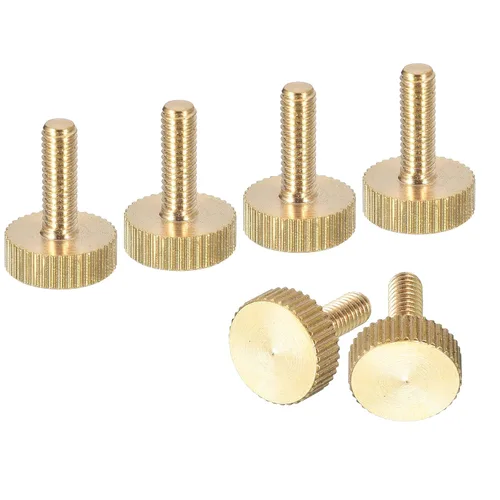 Vista 23 de uxcell Tornillos moleteados M3x4mm, 4 piezas de cabeza moleteada plana totalmente roscados, tornillos de latón para pulgar, pernos de agarre Fully