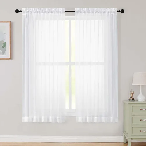 Vista 104 de 2 paneles de cortinas traslúcidas blancas para dormitorio, sala de estar, 96 pulgadas de largo, modernas, suaves, ligeras, con bolsillo para barra