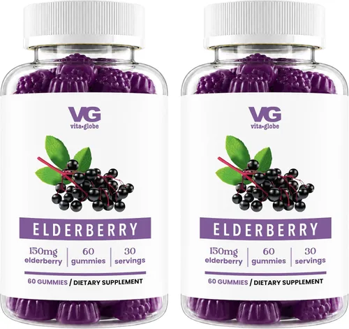 Vista 8 de VITA GLOBE Gomitas de saúco con vitamina C y zinc, suplemento diario para apoyo inmunológico y bienestar, extracto de saúco con antioxidantes en un
