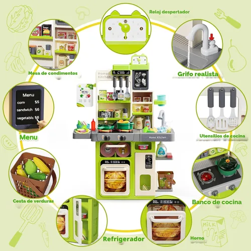 Vista 3 de Letapapa Juego de Cocina para Niños, Juguetes de Cocina con Sonido y Luz Realistas, Estufa de Cocina, Fregadero, Comida de Juego y Accesorios