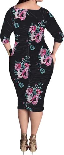 Vista 6 de Vestidos de talla grande para mujer, sexy, envolvente, fruncido, cuello en V, vestido midi bodycon elegante, vestido de negocios para iglesia