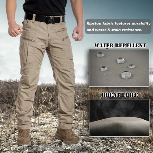 Vista 6 de CARWORNIC Pantalones tácticos ligeros para hombre, pantalones cargo militares, resistentes al agua, para senderismo, trabajo