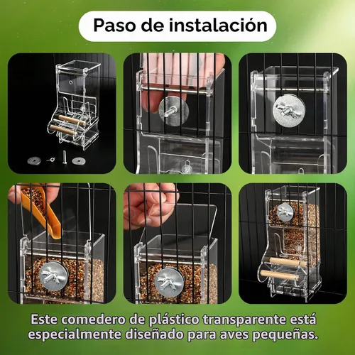 Vista 4 de Comedero para pájaros sin ensuciar, acrílico transparente, reduce los residuos, apto para pájaros pequeños (2 unidades)