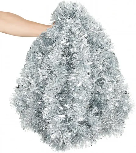 Vista 14 de Guirnalda de oropel de Navidad de 15,2 m, guirnalda metálica gruesa verde oscuro con diseño de torsión para árbol de Navidad, decoraciones