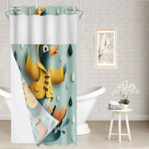 Vista 64 de Batmerry Maritime Nautical Hookless Shower Curtain with Snap in Liner Set, Anchors Ship Wheel Bath Curtain Magnetic Hem Quick-Drying Waterproof