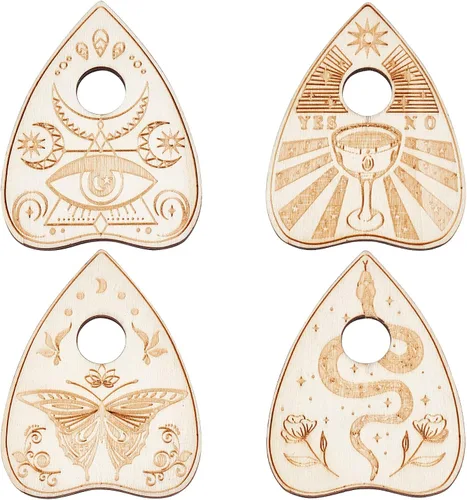 Vista 8 de CREATCABIN 4 soportes de cristal de madera, planchette, mini esfera de cristal, soporte de exhibición de bruja, decoración de tallado, suministros