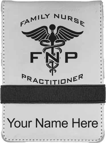 Vista 8 de Mini bloc de notas, FNP Family Nurse Practicer, grabado personalizado incluido (negro con dorado)