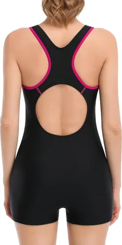 Vista 2 de beautyin - Traje de baño para mujer, traje de baño aeróbico y de competición de una pieza, estilo pantalón corto