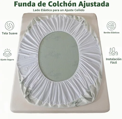 Vista 4 de WhatsBedding Funda de colchón tamaño matrimonial (solo funda), viscosa transpirable hecha de bambú, protector de colchón Verde