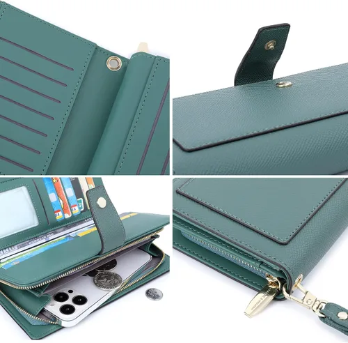 Vista 5 de Cartera organizadora de cuero para mujer con chequera y tarjetero - 2 estilos, Azul-2, Classic
