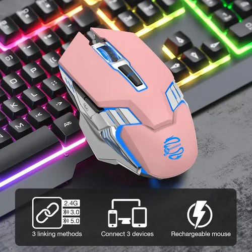 Vista 9 de Ratón inalámbrico Bluetooth, mouse multidispositivo recargable silencioso, BT5.03.0 y USB inalámbrico, ratones de computadora con luz RGB