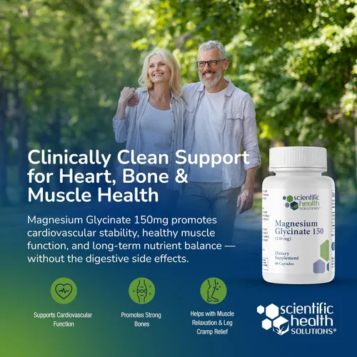 Vista 2 de Glicinato de magnesio 150 mg - Magnesio de alta absorción para la salud del corazón, los huesos y los músculos - Apoya los calambres en las piernas