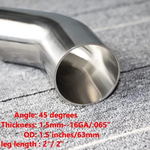 Vista 4 de Codo de Acero Inoxidable de 1.5" con Curvatura Mandril de 45° - 16GA/0.065" (1.5mm) de Grosor - Patas de 2" - Codo de Acero Inoxidable SS304