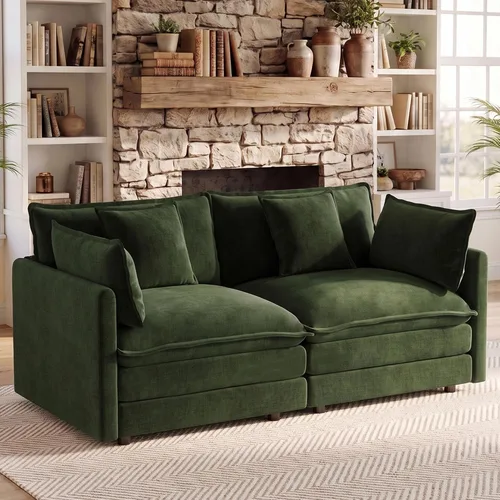 Vista 110 de 76.7" Cloud Couch for Living Room, Deep Seat Loveseat Sofa, Beige Breathable Chenille, 2-Seats Couch for Apartment Small Spaces, Pocket Spring
