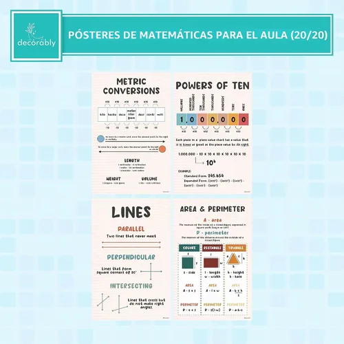 Vista 5 de Decorably - 20 pósteres de matemáticas boho para aula, 11 x 17 pulgadas