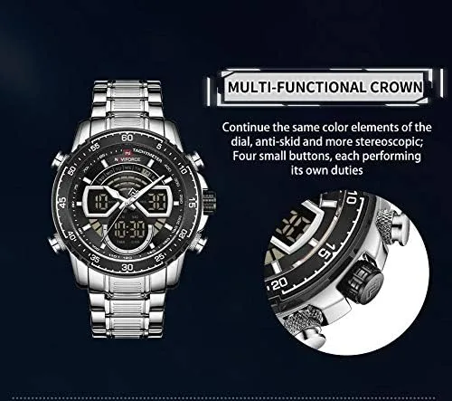 Vista 8 de NAVIFORCE Reloj para hombre cronógrafo impermeable deportivo analógico digital cuarzo relojes de negocios moda de acero inoxidable Militar