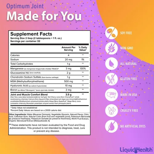Vista 5 de LIQUIDHEALTH Optimum Suplemento de apoyo articular con glucosamina, condroitina, MSM, ácido hialurónico, vitaminas líquidas de triple fuerza, sin