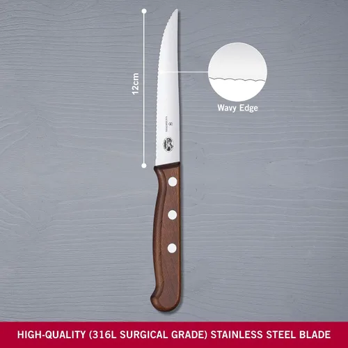 Vista 2 de Victorinox Juego de cuchillos de madera de 2 piezas de 4.75 pulgadas, hoja de punta de lanza dentada, asas de madera
