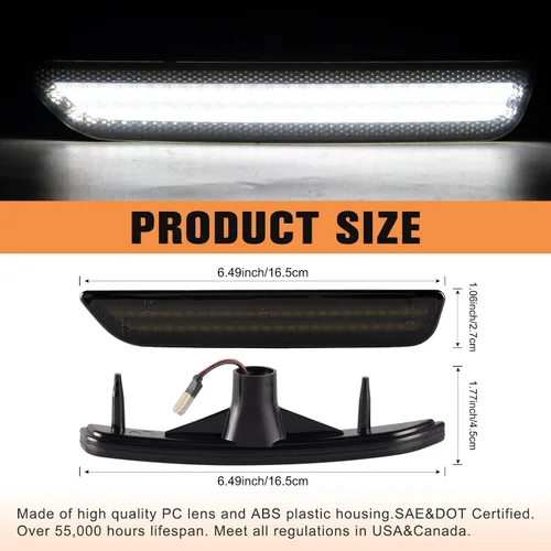 Vista 4 de Gempro Luces LED delanteras laterales para Ford Mustang 2010-2014 blanco parachoques marcador luces de estacionamiento lente ahumada, 2 unids