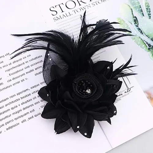 Vista 4 de Elegante broche de flores para mujer, con plumas, bodas, fiestas, bailes, banquetes, tocados, horquillas para el cabello, sombrero, solapa, chal