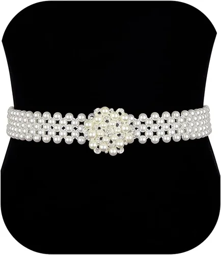 Vista 15 de Dubulle Cinturón de perlas de mujer Cadena de cintura blanca elástica para Blanco crema