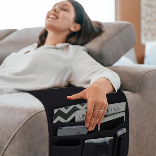 Vista 3 de Teniux - Organizador de apoyabrazos antideslizante con soporte para mando a distancia para sillón reclinable, con 5 bolsillos para revista, tableta
