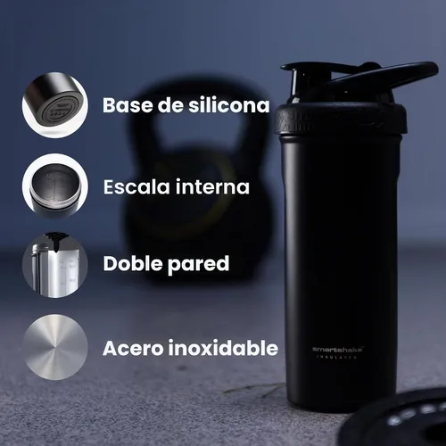 Vista 2 de Smartshake - Vaso mezclador de acero inoxidable aislado para mezclas de proteínas, batidos y preentrenamiento, botella de agua de doble pared