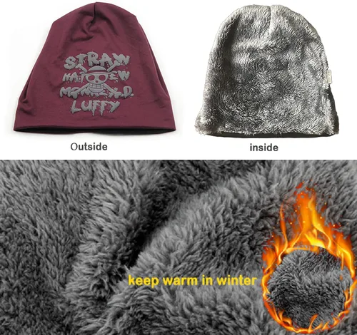 Vista 2 de MOMODEER Luffy Hats Anime Cap Slouchy Beanie Warm Thick Lined Hat Winter Unisex Beanie