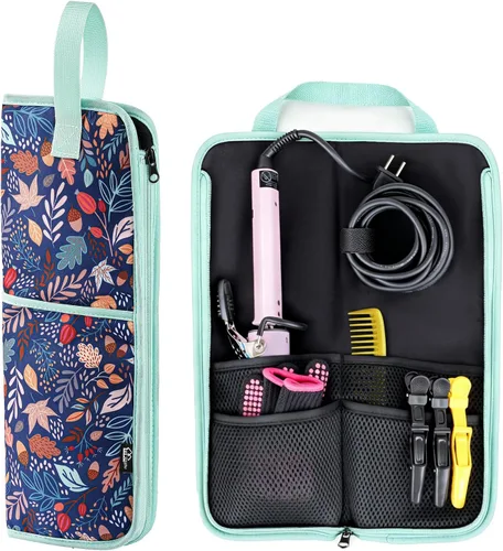 Vista 9 de WK IEASON Bolsa de viaje para herramientas para el cabello con alfombrilla A cuandros negros