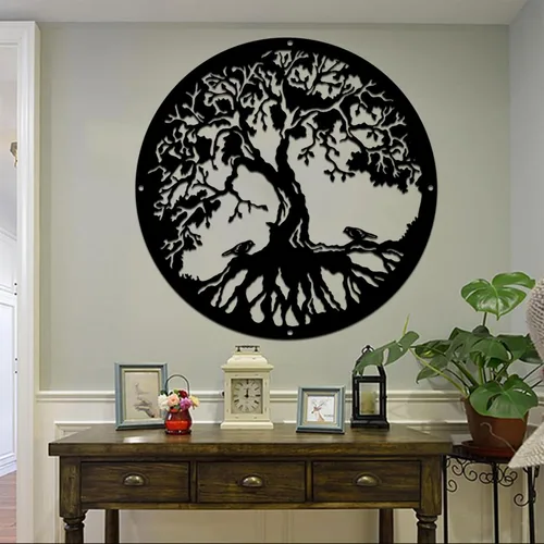 Vista 4 de Decoración de pared metálica de bienvenida con árbol de la vida 04, letrero de metal personalizado para montaje en pared, arte metálico, decoración
