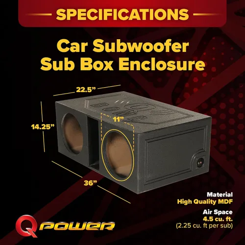 Vista 3 de QPower - Caja de subwoofer con doble ventilación de 12 pulgadas, sistema de subwoofer con puerto, color negro, accesorios para sistemas de audio