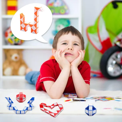 Vista 4 de Yeetec Paquete de 30 cubos mágicos de velocidad de 24 bloques, mini cubo de serpiente, mini cubo de rompecabezas de plástico para niños, rellenos