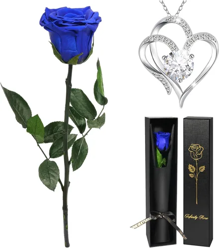 Vista 12 de Yamonic Regalos de rosas de cumpleaños para mujer, rosa real eterna con collar de corazón, regalos para mamá abuela, flores preservadas con tallo