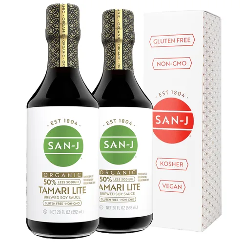 Vista 14 de SAN-J Tamari reducido en sodio (sin gluten, orgánico), 10 fl oz (paquete individual) Sal reducida, Umami rico, sin trigo, Kosher, certificado