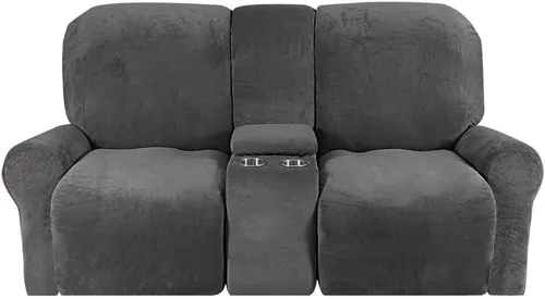 Vista 28 de Aedlcal Fundas para sofá reclinable, 10 piezas, fundas de sofá reclinable de felpa de terciopelo con consola central, con bolsillo lateral