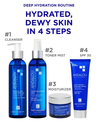 Vista 4 de Andalou Naturals Crema hidratante facial de hidratación profunda, crema multicorrectora, cuidado diario de la piel con ácido hialurónico, colágeno